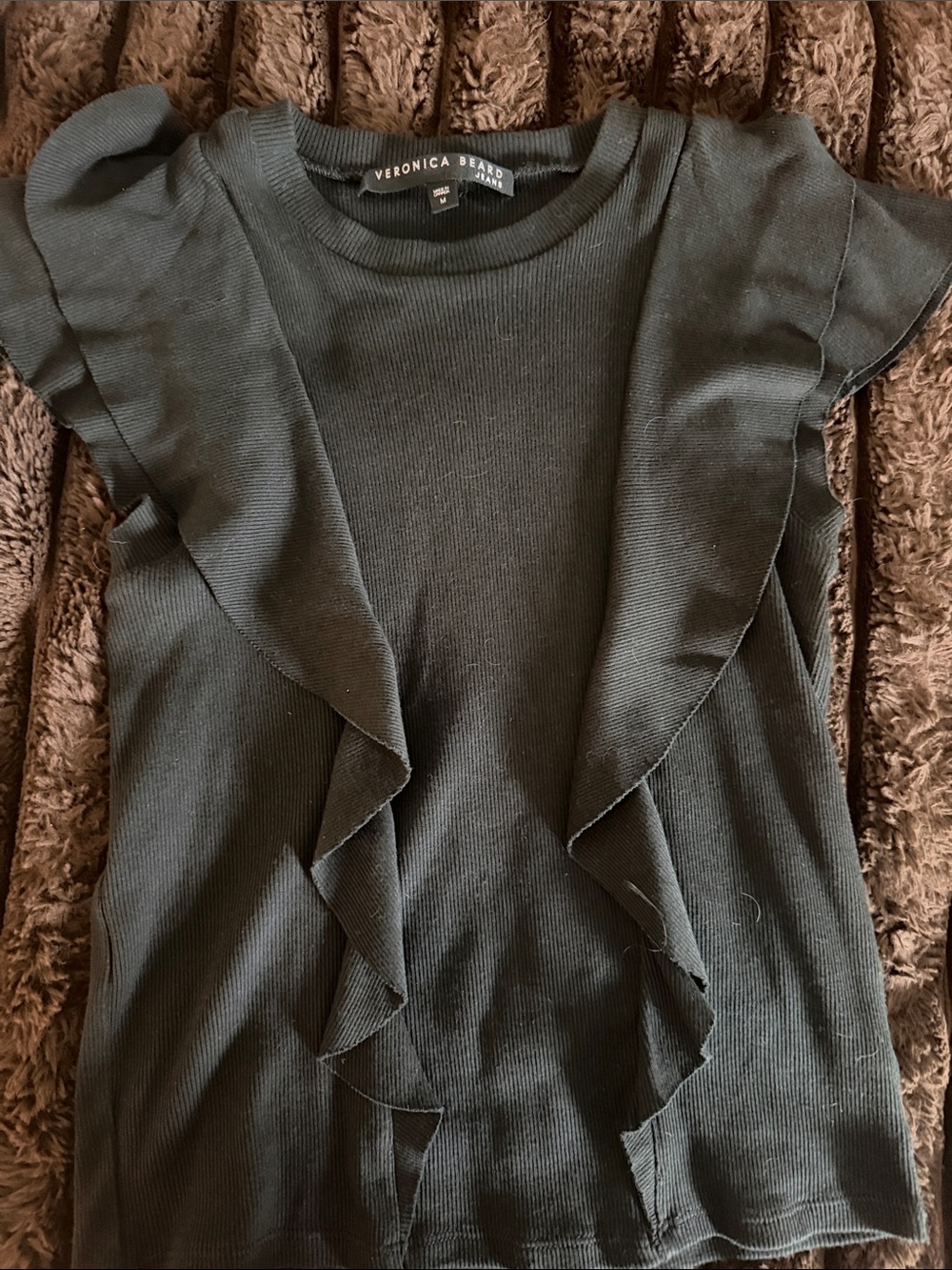 Veronica Beard black Ruffle Short Sleeve Top